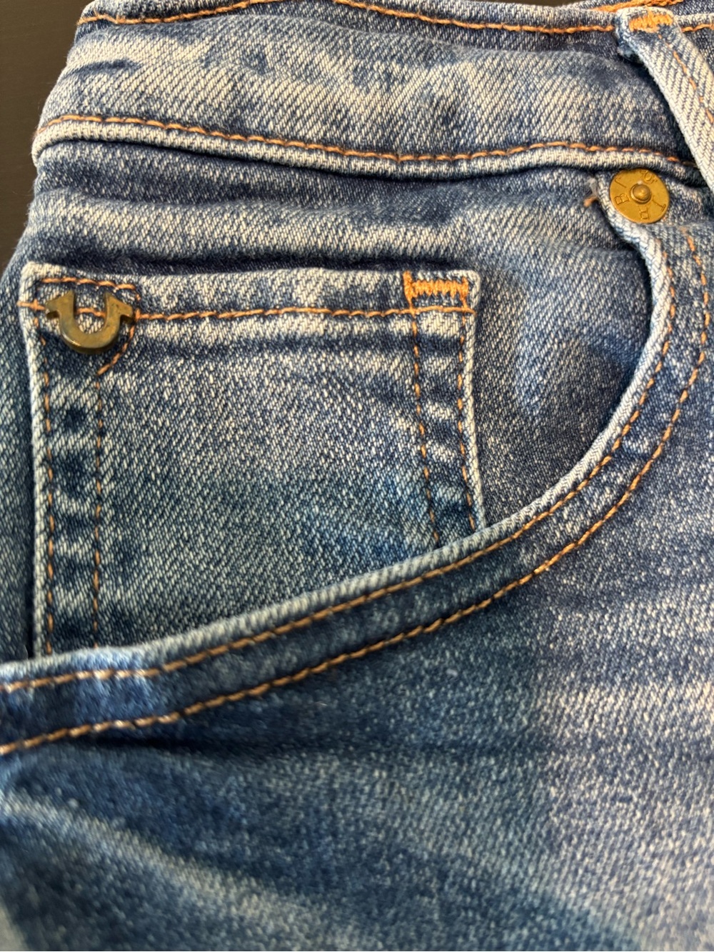 True Religion Scout BF Mullet Short Short Gypset Blue Distressed Denim Size 25 - Picture 7 of 11